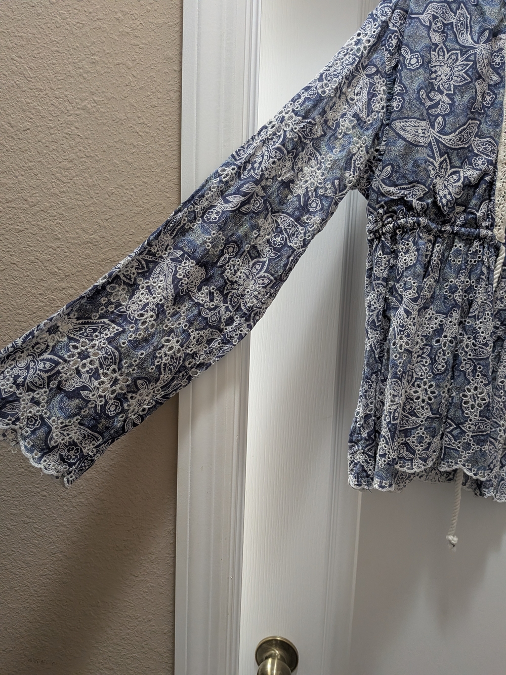 Free People Navy Blue Floral Lace-Trim Boho Kimono - Picture 3 of 4